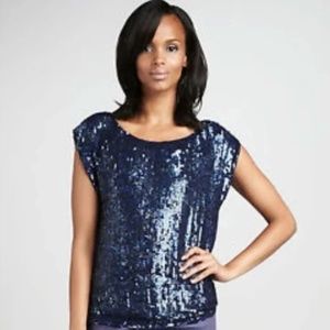 Alice + Olivia Blue Silk Sequin Sleeveless top